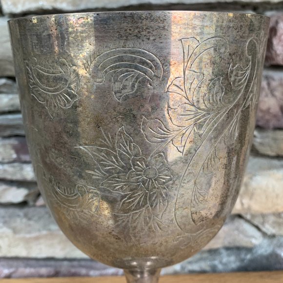VTG Chalice XL India Silver Goblet Etched Extra Large Bohemian Altar Boho Decor - Picture 9 of 9